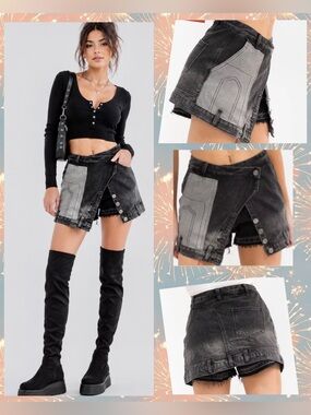 NWT Washed Black Denim Button-Front Women’s Shorts/Skort